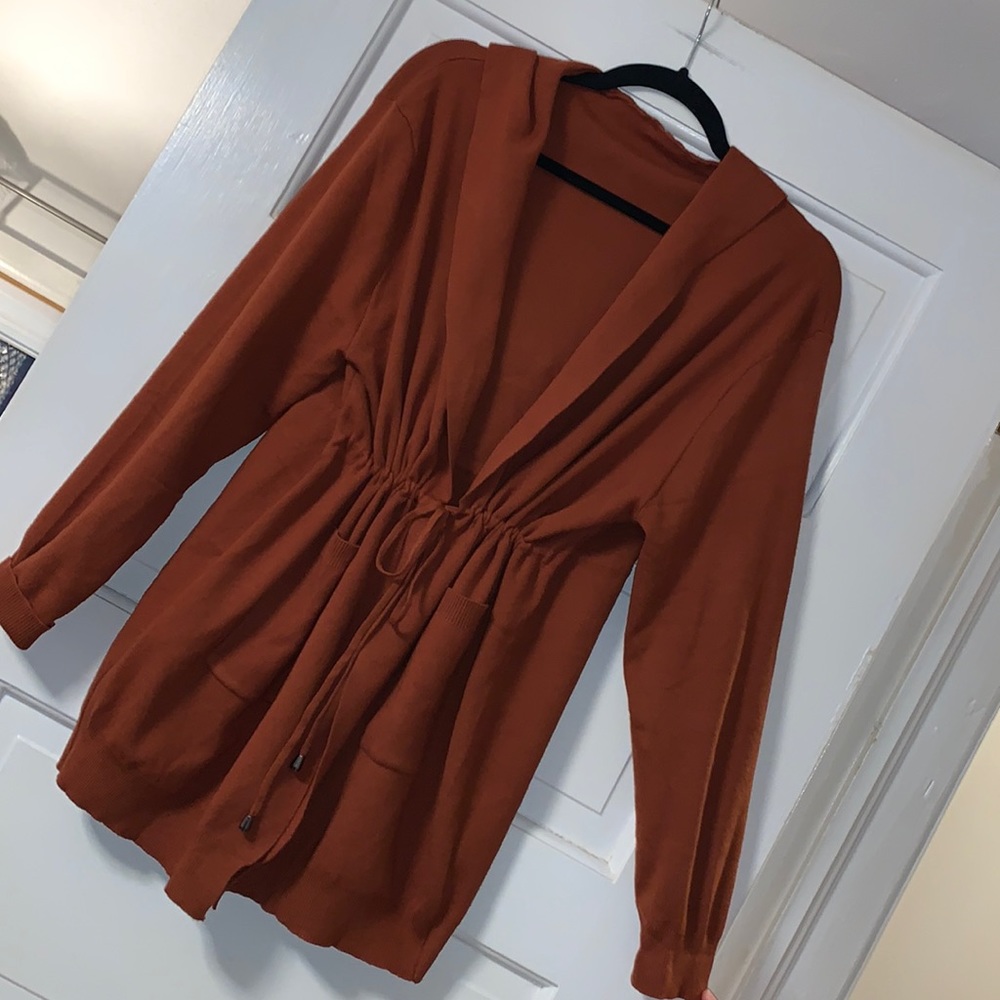 1X Shein Curve Cinched waist fall rust orange cardigan